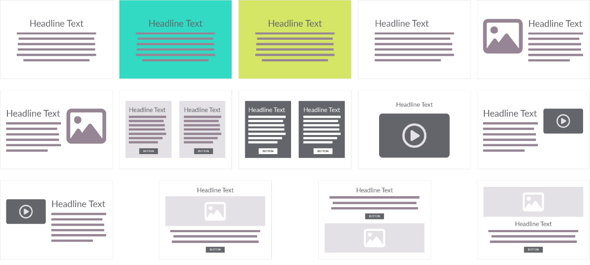 image portraying all fourteen basic styling components in a thumbnail wireframe-stylized format