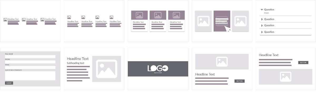 image portraying all ten beyond basic styling components in a thumbnail wireframe-stylized format