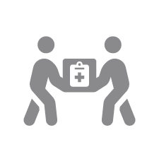 illustration of two people holding a medical clipboard with a person and checkmark above and an award badge below