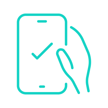 line icon of mobile phone with hand and checkmark