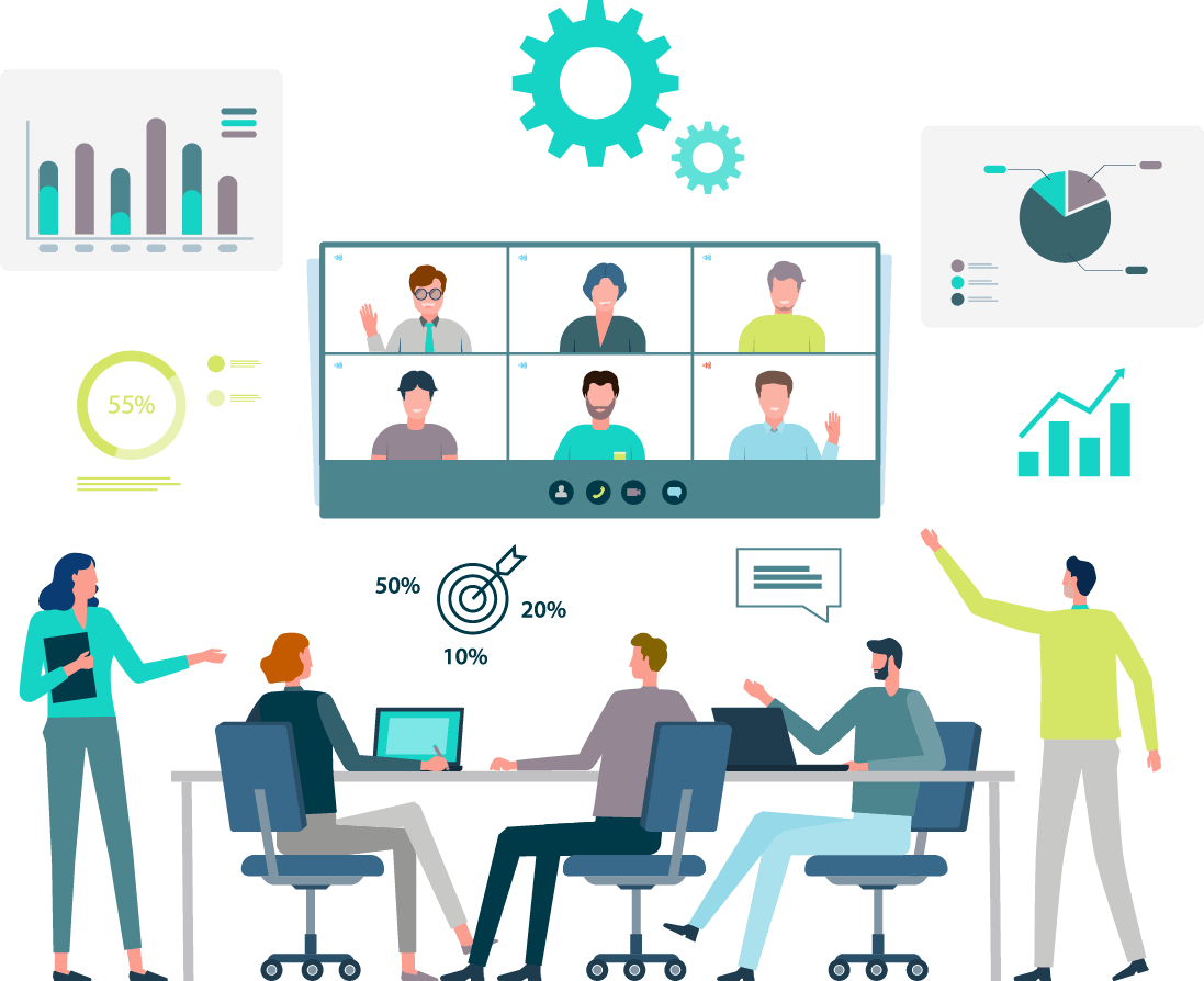 vector image of team working efficiently and effectively with digital tools